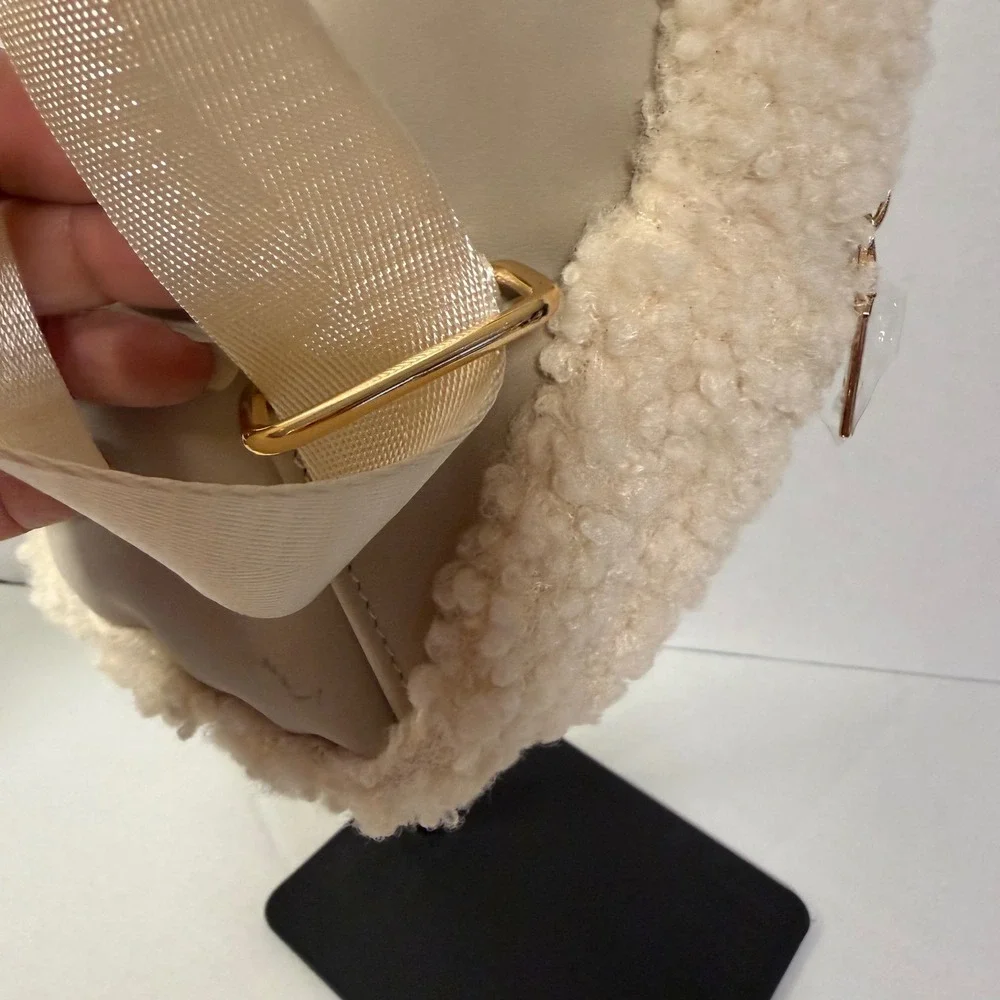 Cozy Chic I Am Sherpa‎ Sling Bag Cream Ivory Faux Shearling Crossbody Backpack